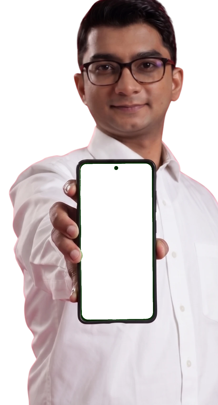 Dr Kunal Patankar holding a phone running his software